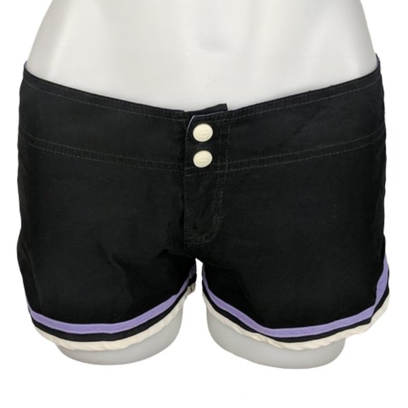 Billabong Pants - Billabong Womens Board Shorts Size 10 Black White Purple Trim Pearl Snap Zip-Fly